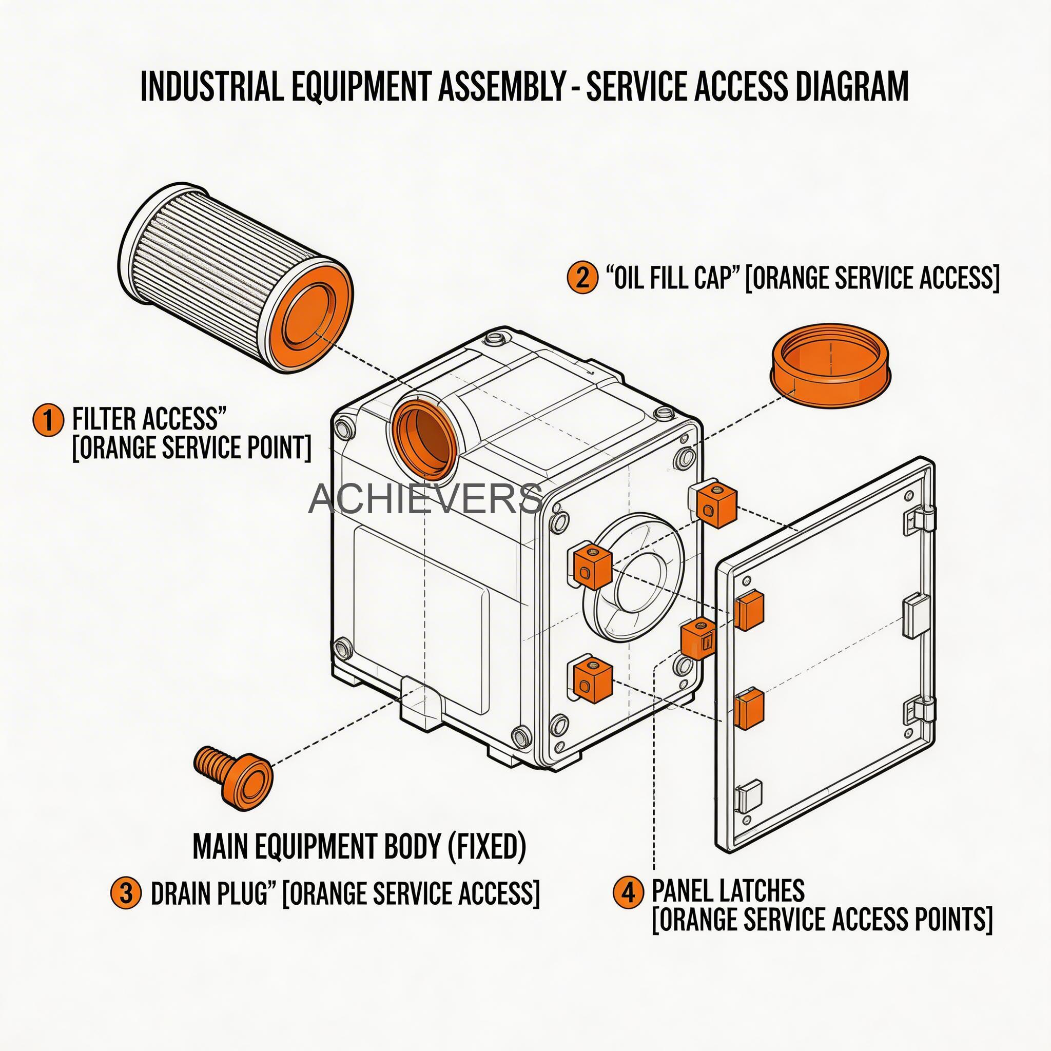 Exploded diagram of a diesel dispensing system showing service access points, electrical terminal blocks, and replaceable inline filtration components
