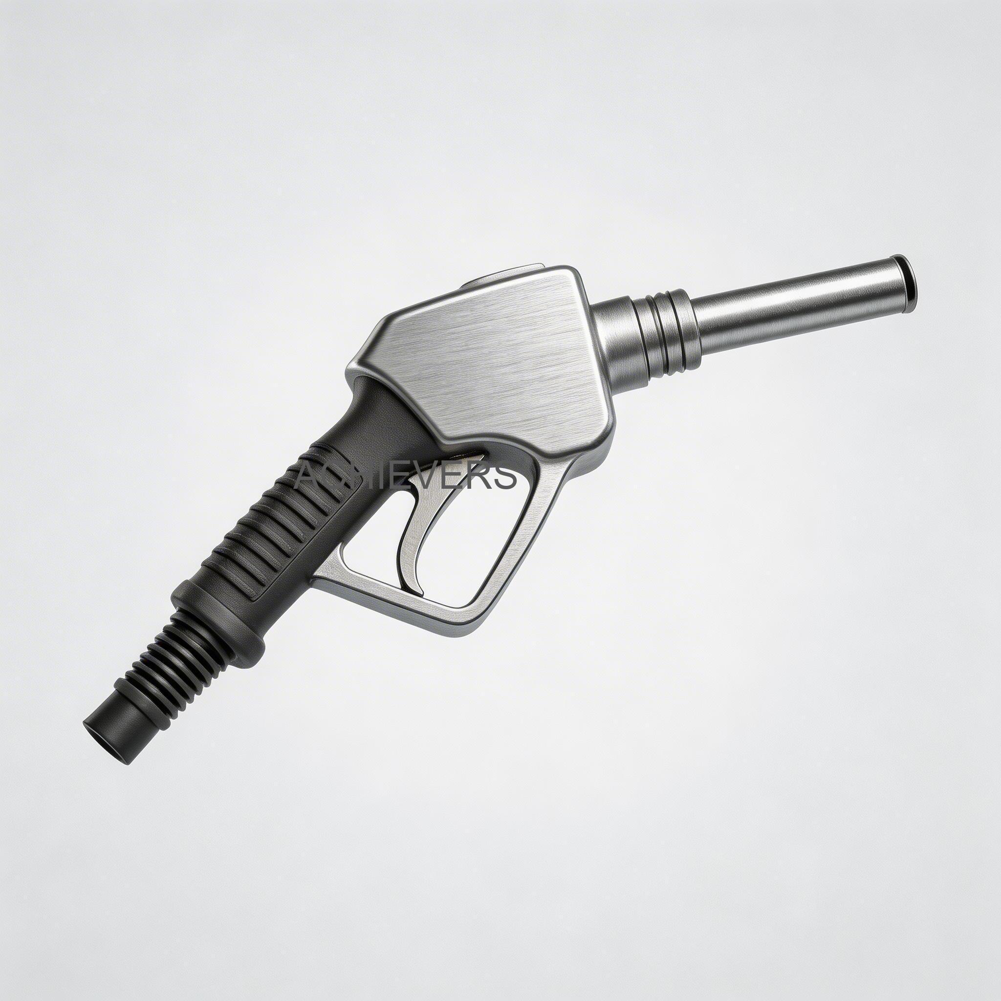 High quality automatic Fuel Nozzle showing stainless steel spout, ergonomic Newgard hand insulator, and durable lever guard installed at an industrial dispensing station