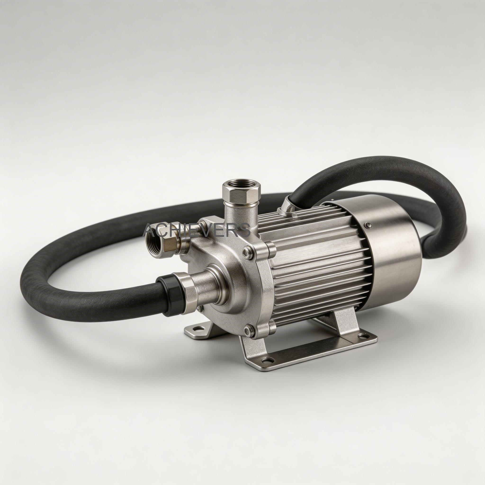 Labeled diagram of Fuel Transfer Pumps identifying rotary vanes, built-in bypass valve, built-in strainer, and 12V/24V DC motor housing