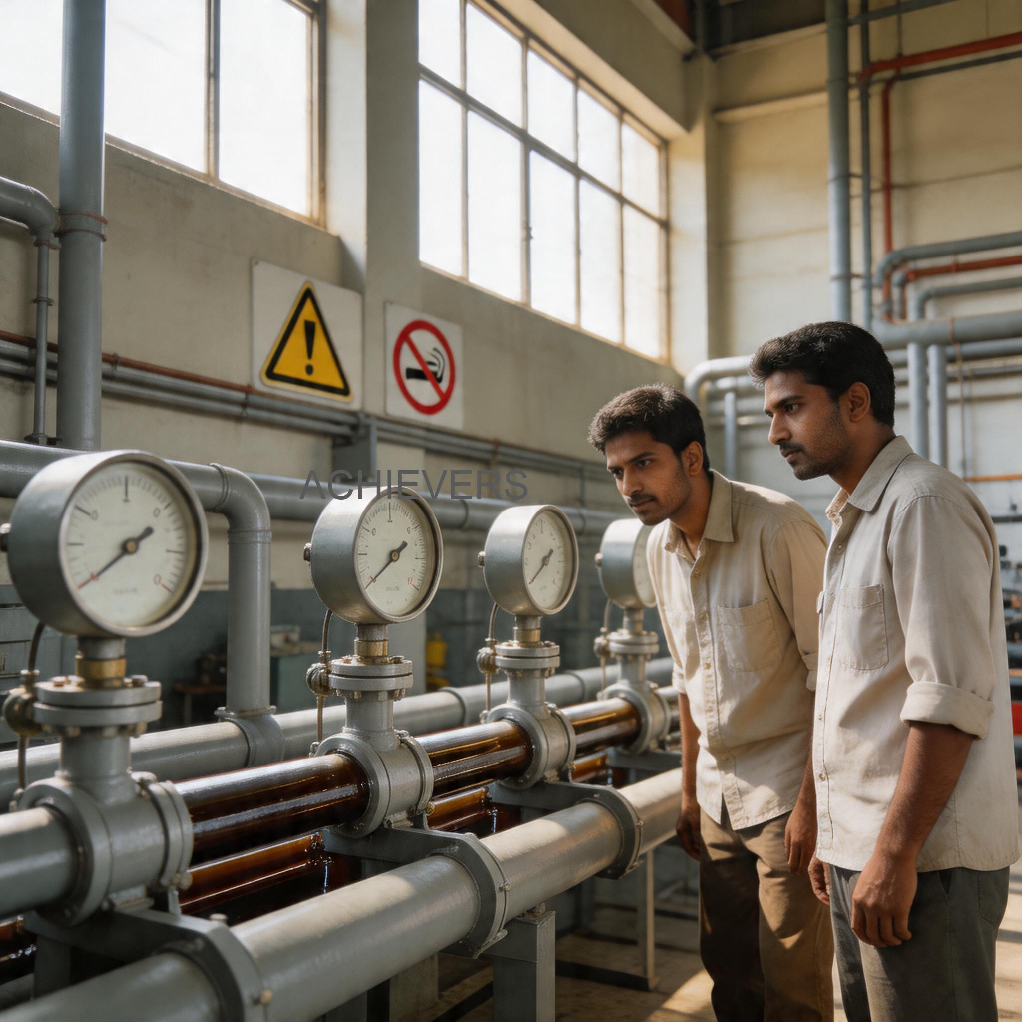 Plant manager inspecting a centralized lubrication station with digital oil flow meters at a Gujarat manufacturing facility