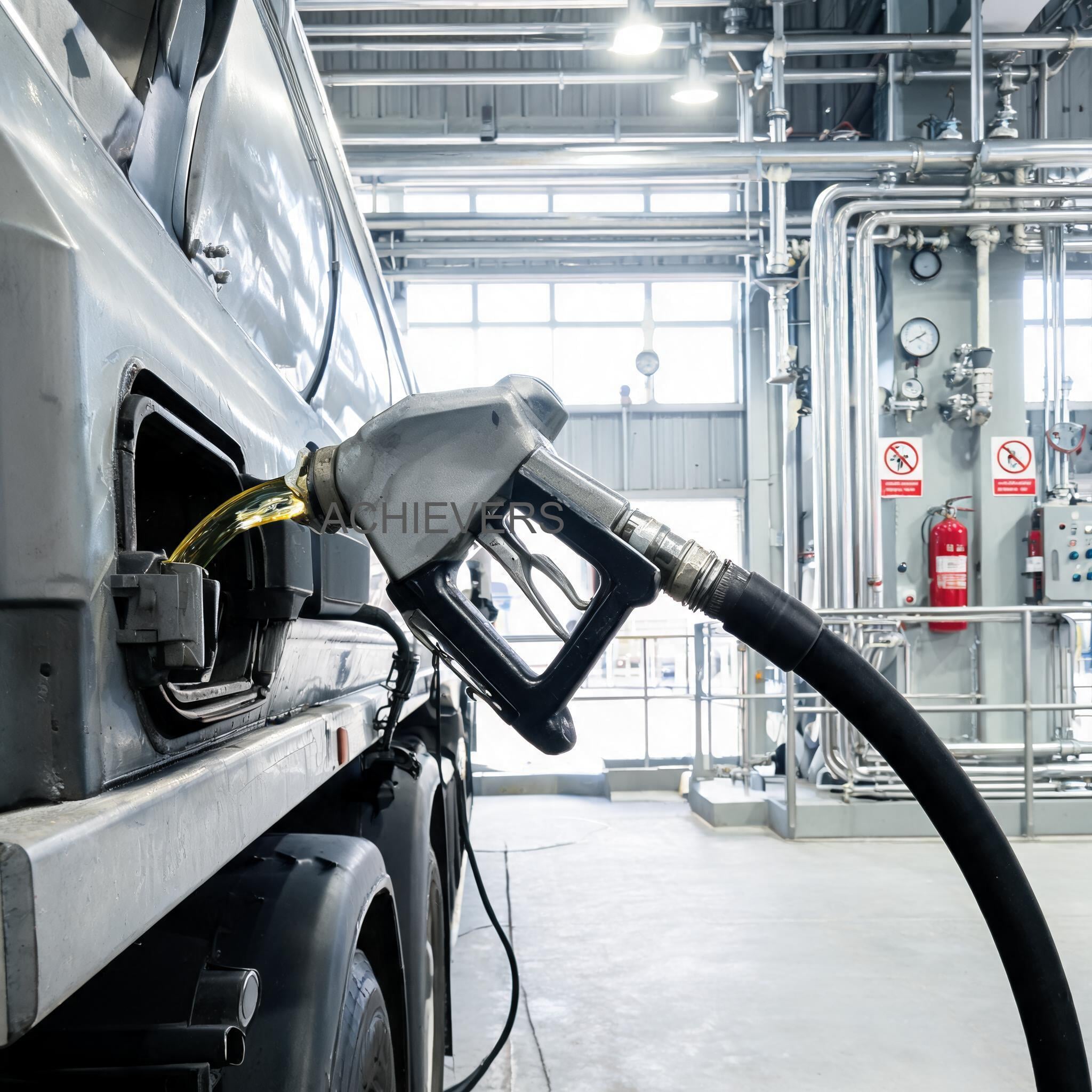 A fixed diesel dispensing station safely refuelling a service tugboat at a local Indian shipyard, highlighting the 4-meter reach of the rubber hose