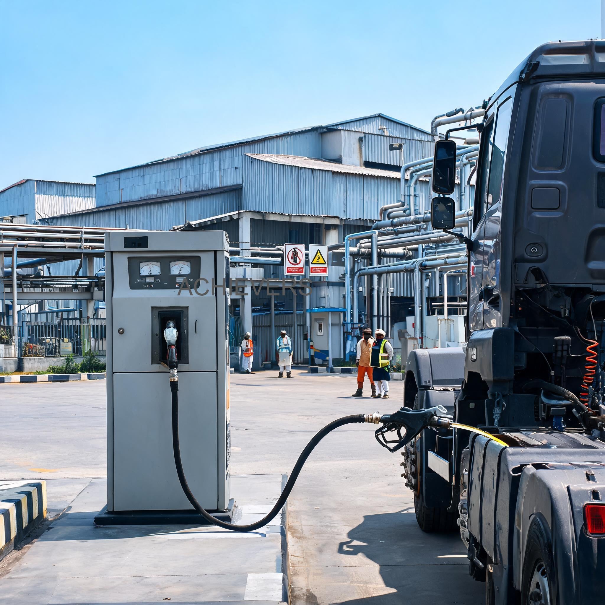Well-maintained diesel dispensing installation at a Gujarat GIDC industrial site showing proper weather protection and neatly coiled 4m delivery hose