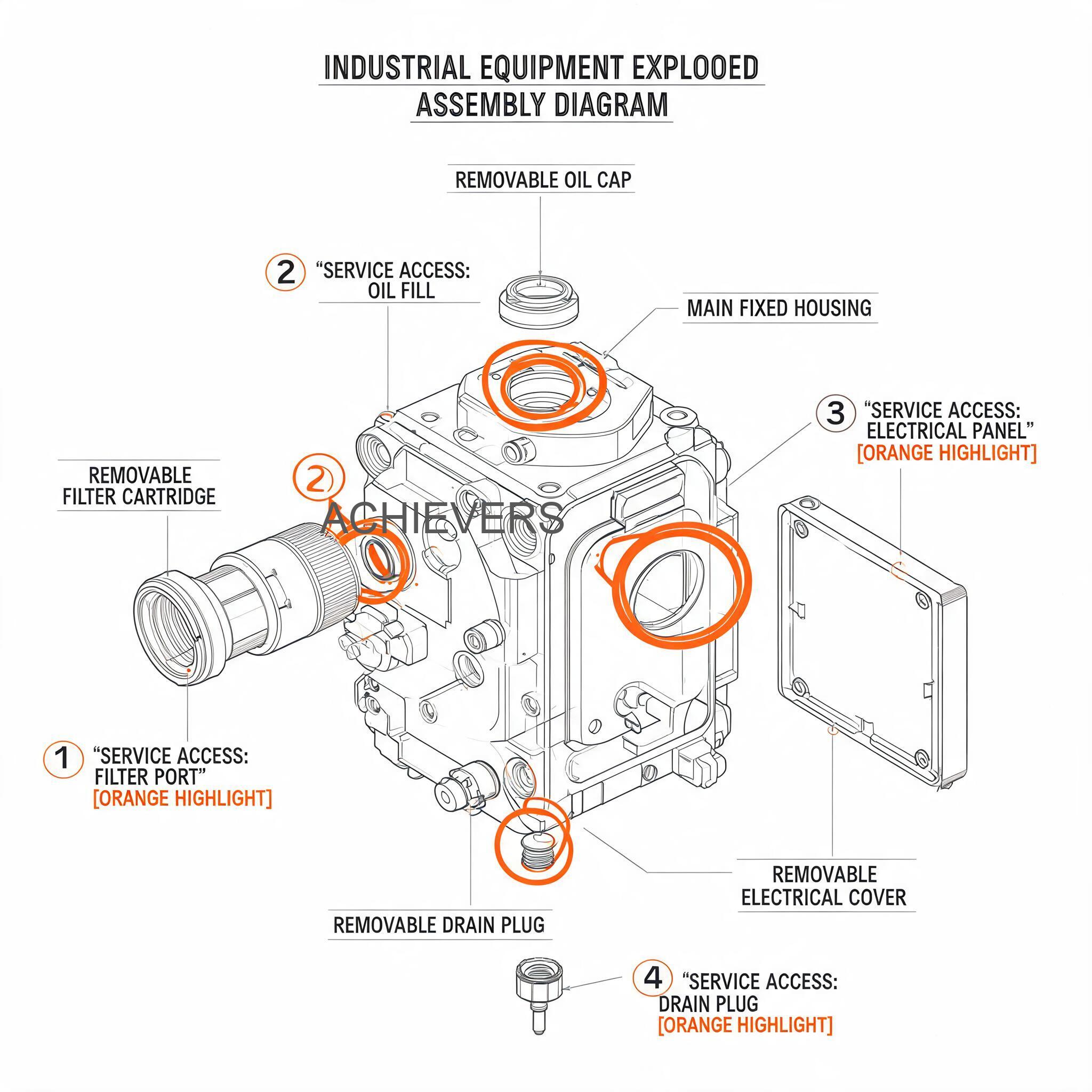 Maintenance diagram of Diesel Flow Meter showing service access points, upstream strainer location, and internal seal replacement zones
