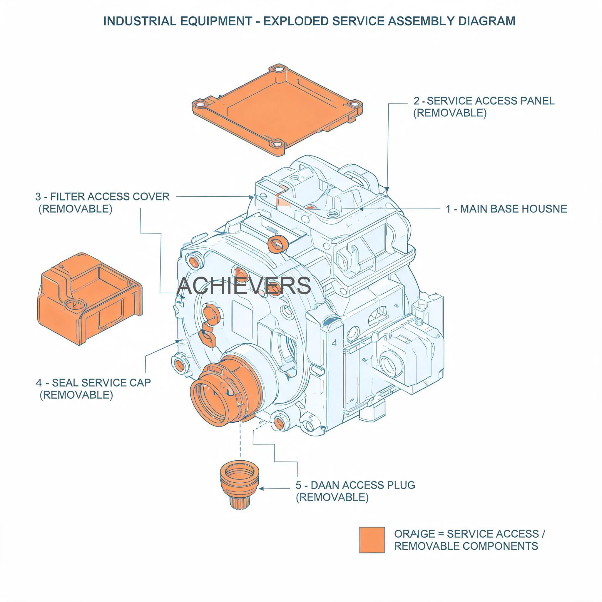 Maintenance diagram or exploded view of Mobile Diesel Dispenser showing service access points, internal 12V/24V pump, and replaceable filtration components