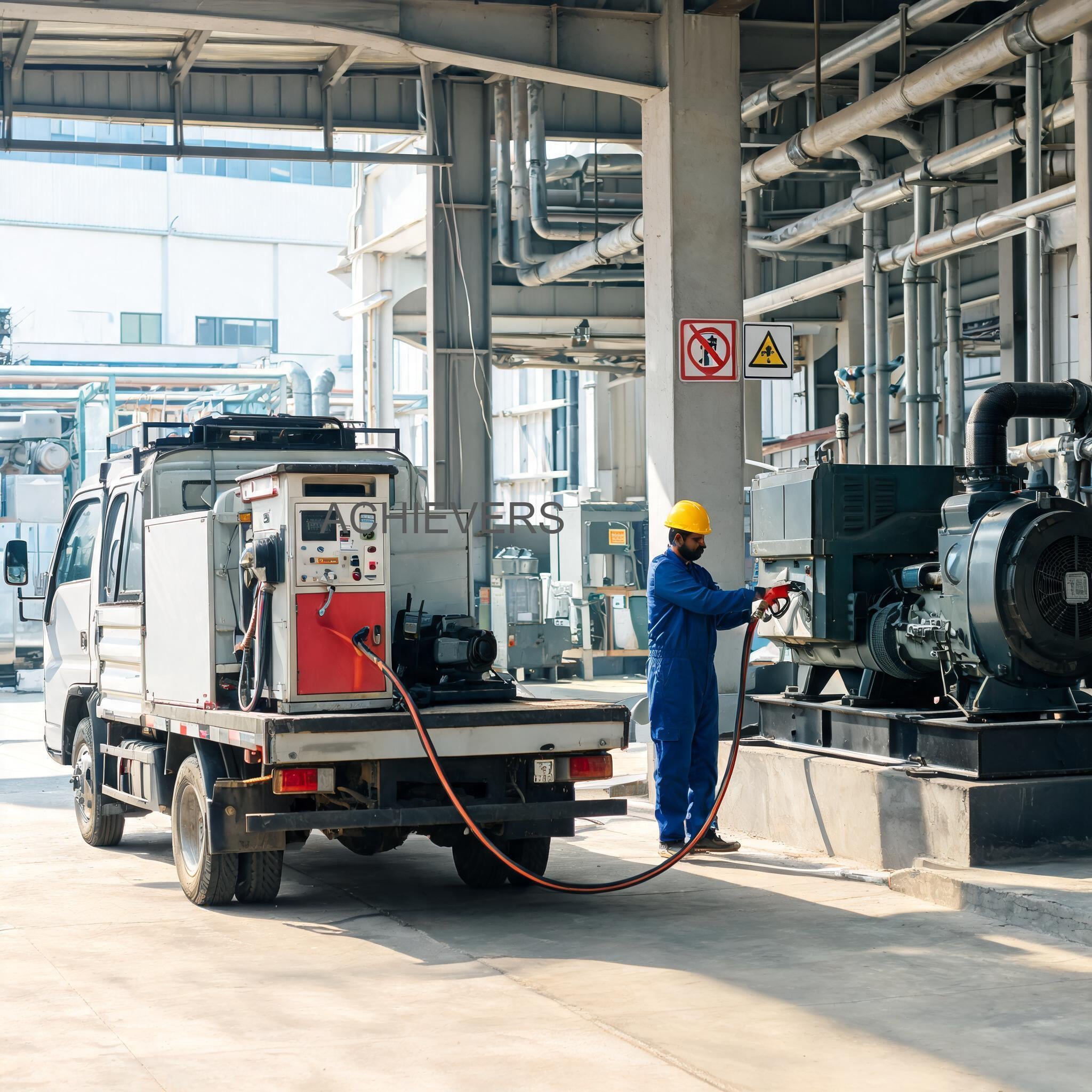 Mobile Diesel Dispenser operating productively refueling an excavator at an Indian industrial site with proper housekeeping and maintenance practices